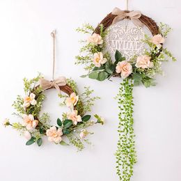 Decorative Flowers Door Wreath Wall Window Decoration On The Spring Front Round Artificial Hanging Home Art Ornaments Decor Gift