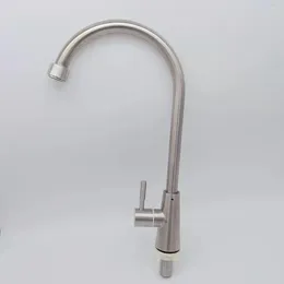 Kitchen Faucets Single Cold Water 304 Stainless Steel Hook Deck Mounted Turning Faucet Tap Factory Wholesale 5pcs/lot