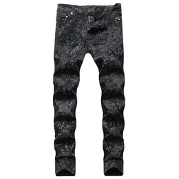 Men's Jeans Designer Black Graphic Printed Skinny Fit Tight Pants Graffiti Pattern Denim Trousers