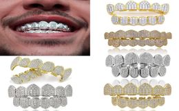 18K Real Gold Punk Hiphop Dental Mouth Grillz Braces Bling Cubic Zircon Rock Vampire Teeth Fang Grills Braces Tooth Cap Rapper Jew9825495