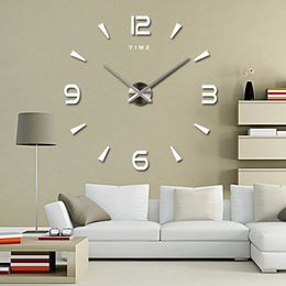 Large Wall Clock Quartz 3D DIY Big Watch Decorative Kitchen Clocks Acrylic Mirror Sticker Oversize Wall Clocks Home Letter Decor 240106