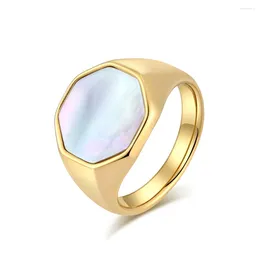 Wedding Rings PSJ Fashion Luxury Jewelry 15MM Shell Inlay Silver / Gold Plated Titanium Stainless Steel Finger For Men Party