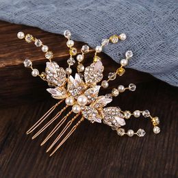 Hair Clips Wedding Bridal Comb Pearl Rhinestones Headpiece Marrige Party Jewellery Luxury Golden Floral Hairpin Lady Tiaras Gifts