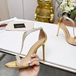 2024 Genuine leather ankle wrap stiletto sandals Rhinestone decorative straps Pumps Women's Party Evening Shoes Luxury designer high heels factory footwear