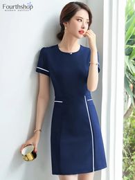 Professional Fashion OL Summer Dress Women Business Work Wear Office Lady Uniform Striped Party Dresses Female Vestidos 240106