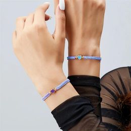 Charm Bracelets 2 PCS Love Heart Handwoven Bracelet Long Distance Matching Couple Romantic Valentine's Day Jewelry Friendship Gifts