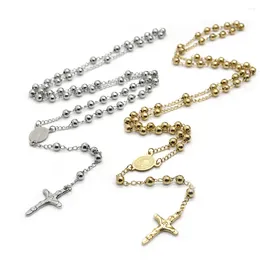 Pendant Necklaces 6mm Bead Catholic Rosary Necklace Stainless Steel Cross Men Women Religious Jewellery