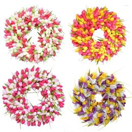 Decorative Flowers Artificial Tulip Wreath Simulation Wedding Decoration Wall Hanging For Easter Springtime Party Front Door Decor Day Gift