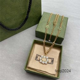 Shiny Diamond Long Pendant Necklaces Double Letter Sweater Chain Women Rhinestone Pendants With Gift Box