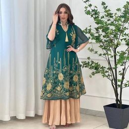 Ethnic Clothing Embroidered Dress Tassel Patchwork Chiffon Pressed Pleats Fashion Muslim Abaya For Women Dubai Pullover Robe