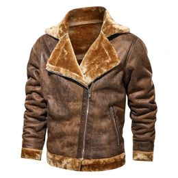 Men Brand Biker Jacket Winter Men's Fur Leather Coat Male Retro Suede Streetwear Thicken Bomber 240106