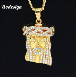 Pendant Necklaces Uodesign HIP Hop Iced Out Crystal JESUS Christ Piece Head Face Pendants Gold Chain For Men Jewelry5876043