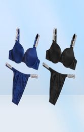 Sexy VS rhine letters underwear women's suit gather girls comfortable bra set rhine lingerie pink Q07056955300