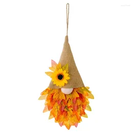 Decorative Flowers 1 PCS Thanksgiving Supplies Harvest Season Sunflower Door Hanging Cloth PVC Autumn Wreath With Lamp String