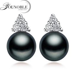 Genuine Black Pearl Earrings studs For Women Trendy Freshwater 925 Silver Earring Jewellery Bridal Gift7318790