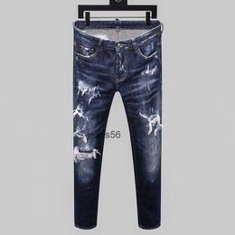 mens jeans denim blue skinny ripped pants version Navy old fashion Italy style