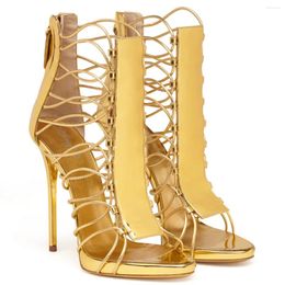 Gladiator Gold Woman Sandals Sexy Blue Peep Toe Strappy High Heels Ladies Summer Back Zipper Stiletto Pole Dancing Shoes Si 61