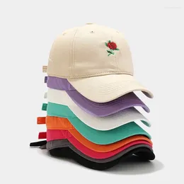Ball Caps 2024 Unisex Brand Design Baseball Rose Embroidery Cotton Women Adjustable Visor Cap For Four Season