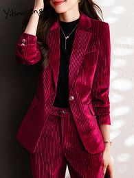 Yitimuceng Women Suits Office Sets Formal Long Sleeve Classic Single Button Pocket Blazers High Waisted Bell Bottom Pant 240106