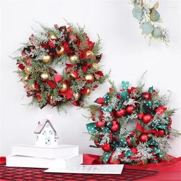 Decorative Flowers Christmas Wreath Ball Ribbon Garland Home Wall Hanging Pendants Ornaments Front Door Decor Wreaths Year 2024