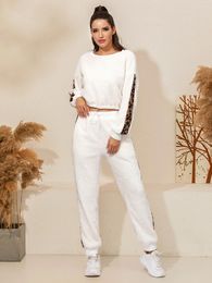Women's Two Piece Pants Winter Mujer Teddy Velvet Clothes Set And Top Tracksuit Warm Leopard Print Femme Women Autumn Pijama Lounge Wear