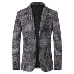 Autumn Men Plaid Blazers Suits Jackets Male Korean Design Coats Spring Business Casual Slim Fit Clothing 240106