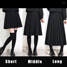 Clothing Sets Elastic Waist Japanese Student Girls Sweet School Uniform Solid Color JK Suit Pleated Skirt Short/Middle/Long High Dress