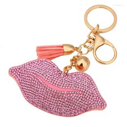 Keychains Rhinestone Keychain Lip Leather Tassel Cute Car Key Chain Keyring Cover Holder Purse Handbag Bag Charm Trinket Chaveiro Llaveros