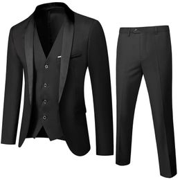 Men Wedding Suit Prom Dress JacketPantsVest Set Slim Fit Tuxedo Male Blazer Customised British Style Groom Clothing 240106