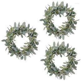 Decorative Flowers 3 Pcs Spring Flocked Lambs Ear Wreath Kit Year Round Everyday Foliage On Grapevine Base With Greenery Leaves