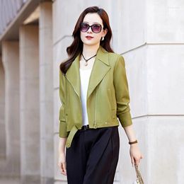 Women's Leather Women Spring Autumn Short Jacket Streetwear Fashion Suit Collar Long Sleeve Moto Outerwear Split Coat