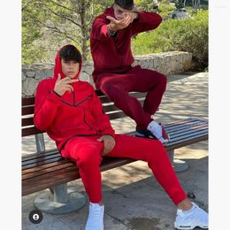 Men's Tracksuits 2024 Cotton Tech Fleece Men Tracksuit Solid Color Winter Autumn Warm 2pcs Jacket With Joggers Sportswear Basketball Suit