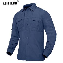 KEFITEVD Multi-Pocket Outdoor Quick Dry Hiking Shirts Mens Work Shirts Fishing Camping Trekking Long Sleeve Nylon Shirts Tops 240106