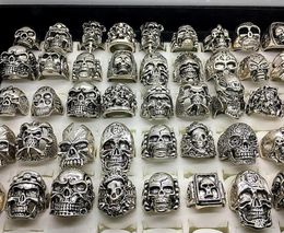 Men039s Fashion 50pcs Lots Top Mix Style Big Size Skull Carved Biker Silver Plated Rings jewelry Skeleton Ring8061709