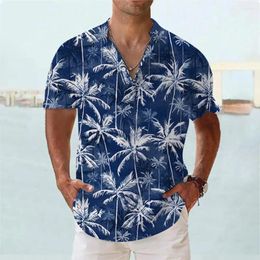 Men's Casual Shirts Stylish Men Hawaiian Shirt Coconut Tree Graphic Clothing Oversized Short Sleeve Top Vacation Apparel For Henley