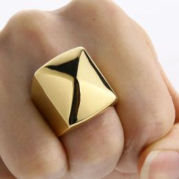 Men Geometric Ring Simple Pyramid Band Ring for Men 14k Gold Fashion Gold color Ring Big New