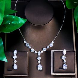 Necklace Earrings Set Simple Zircon And Water Drop Wedding Accessories 2024 Luxury Design CZ Dubai Bridal For Women