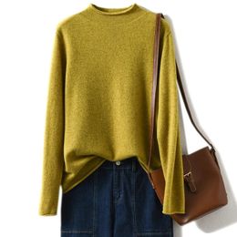 Autumn Winter Crimped Cashmere Sweater Women Keep Warm half Turtleneck Pullovers Knitting Fashion Long Sleeve Tops 240106