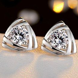 Stud Earrings Huitan Geometric Triangle Shaped Women Metal Silver Plated With Solitaire CZ Fashion Versatile Jewelry