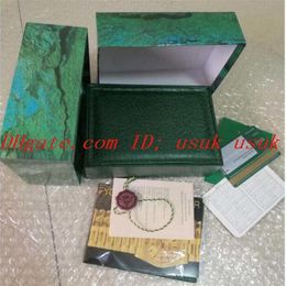 Luxury Mens Womens Green Watches Boxes Original Watch Box Wooden Papers Card Wallet Cases Wristwatch236S229U