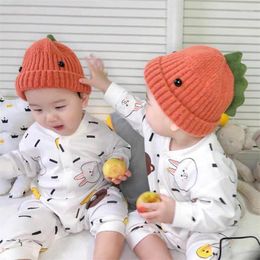 Berets Dinosaur Solid Color Autumn Winter Hand Knitted Hat For Baby Boys And Girls Wool Knit Caps Children Crochet Babys Hats