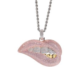 New Sexy Lip biting hip hop Pendant Pendant vacuum Colour preserving Necklace for men women mens pendants gold chain necklace jewel6281600