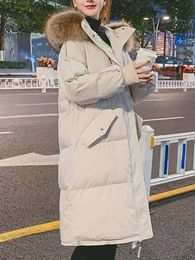 Oversized Long Jacket Women Winter Thicken Warm Hooded Cotton Coat Female Korean Fashion Casual Loose Zipper Parkas Outerwear 240106
