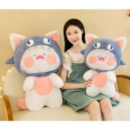 Cute Cat Plush Toy 80cm Large Cartoon Transformed Into Shark Animal Stuffed Doll Girl Sleeping Pillow Birthday Gift 240106