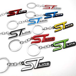 Interior Decorations Zinc Alloy ST LINE Emblem Badge Car Accessories Keyring Keychain Key Holder Fob For Ford FOCUS X 2 3 Mondeo Fiesta Kuga