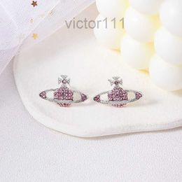 Stud Earrings Western Empress Dowager Silver Saturn Water Drops Long Sparkling Diamond Crystal Ear Studs Clip Two Wear Style Fashion for Women Jewelry Cfbg