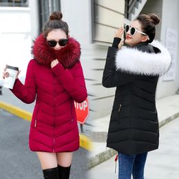 winter jacket women female coat Hooded Slim Outwear woman long parka Faux fox fur Cotton Padded abrigos mujer invierno 240106