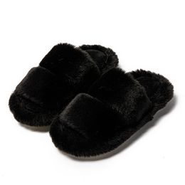 Winter Women Slippers Pink Black White Fur Warm Solid slide-proof Indoor Comfortable classic Lady Sandal Soft Girl Slides