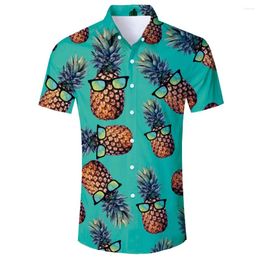 Men's Casual Shirts Boutique Vintage Pineapple Print Shirt Summer Top Hawaiian Comfort Cardigan Novel Dress