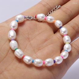 Charm Bracelets Natural Freshwater Pearl Beads With Colorful Clay Silicone Spacer Adjustable Beaded Bracelet For Woman Gift 2024 Jewelry